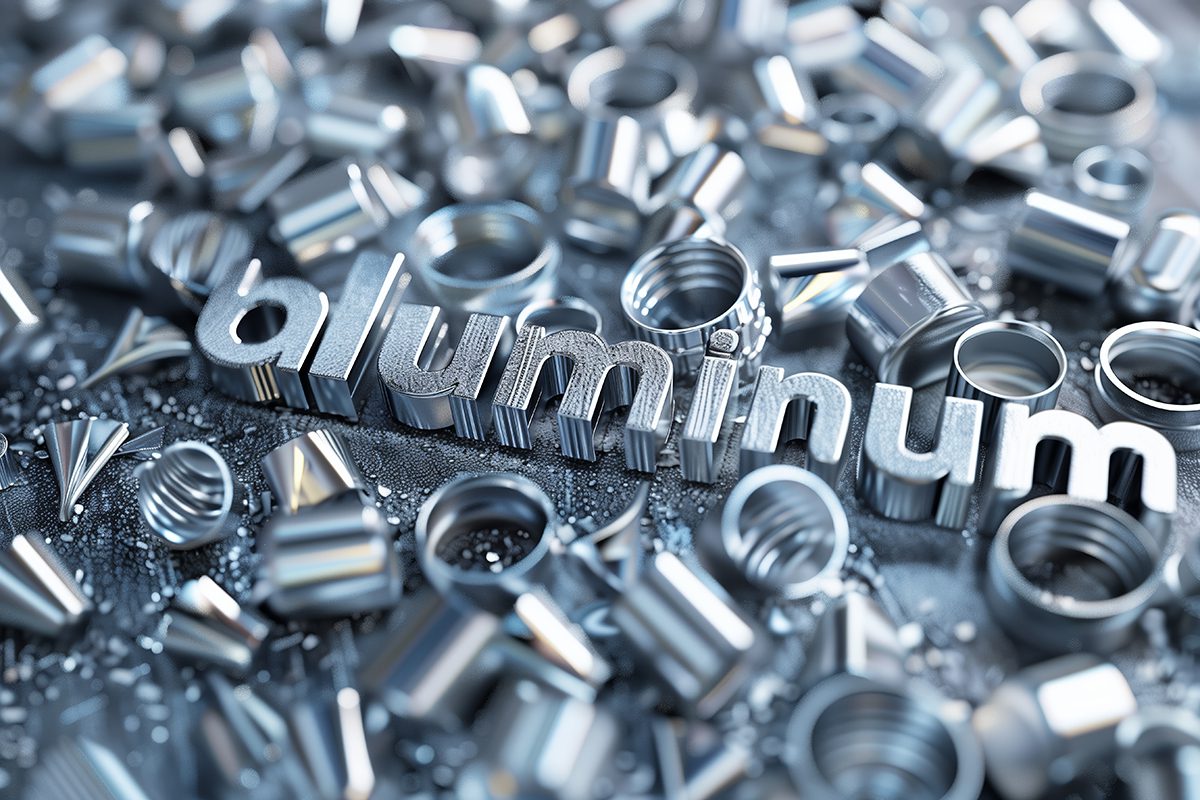 a sign that spells “aluminum” surrounded by aluminum metal