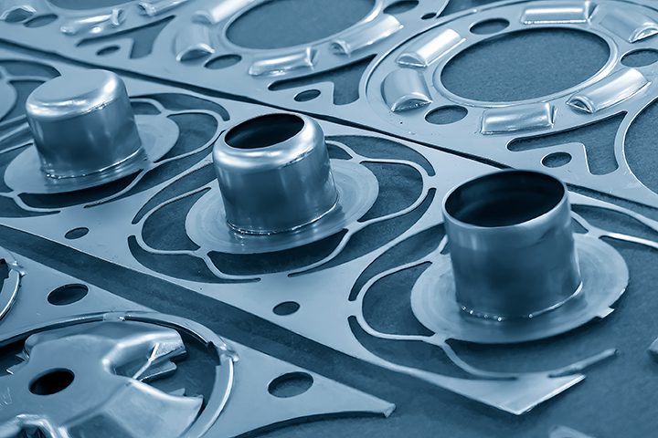 The close up scene of product parts from progressive die.